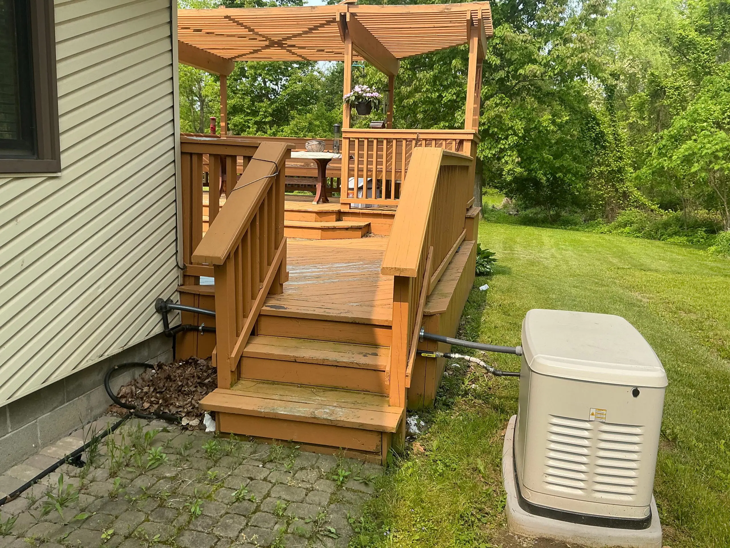 Buffalo backyard deck stiarcase stained rich cedar tone