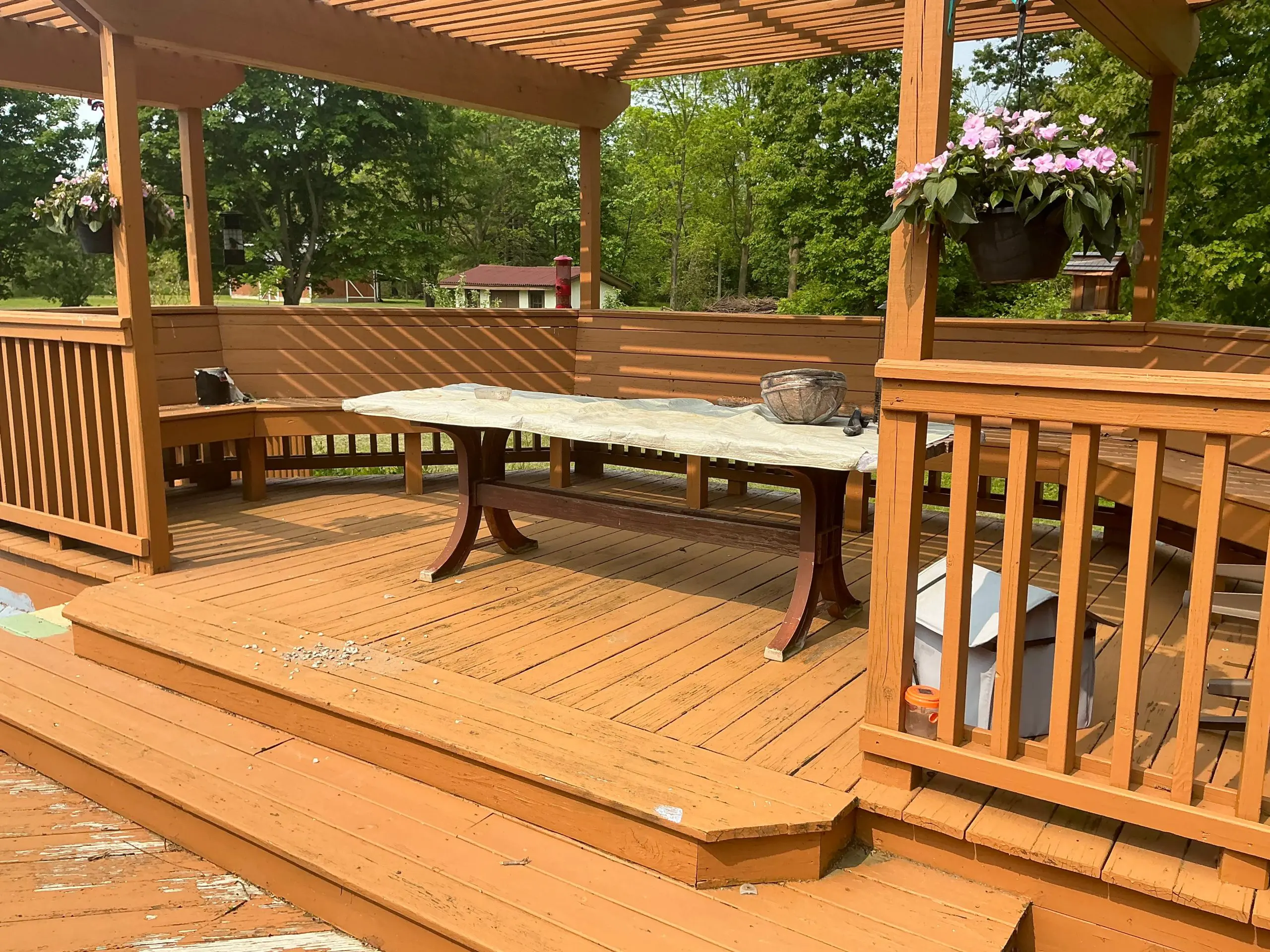 Buffalo backyard deck stained rich cedar tone
