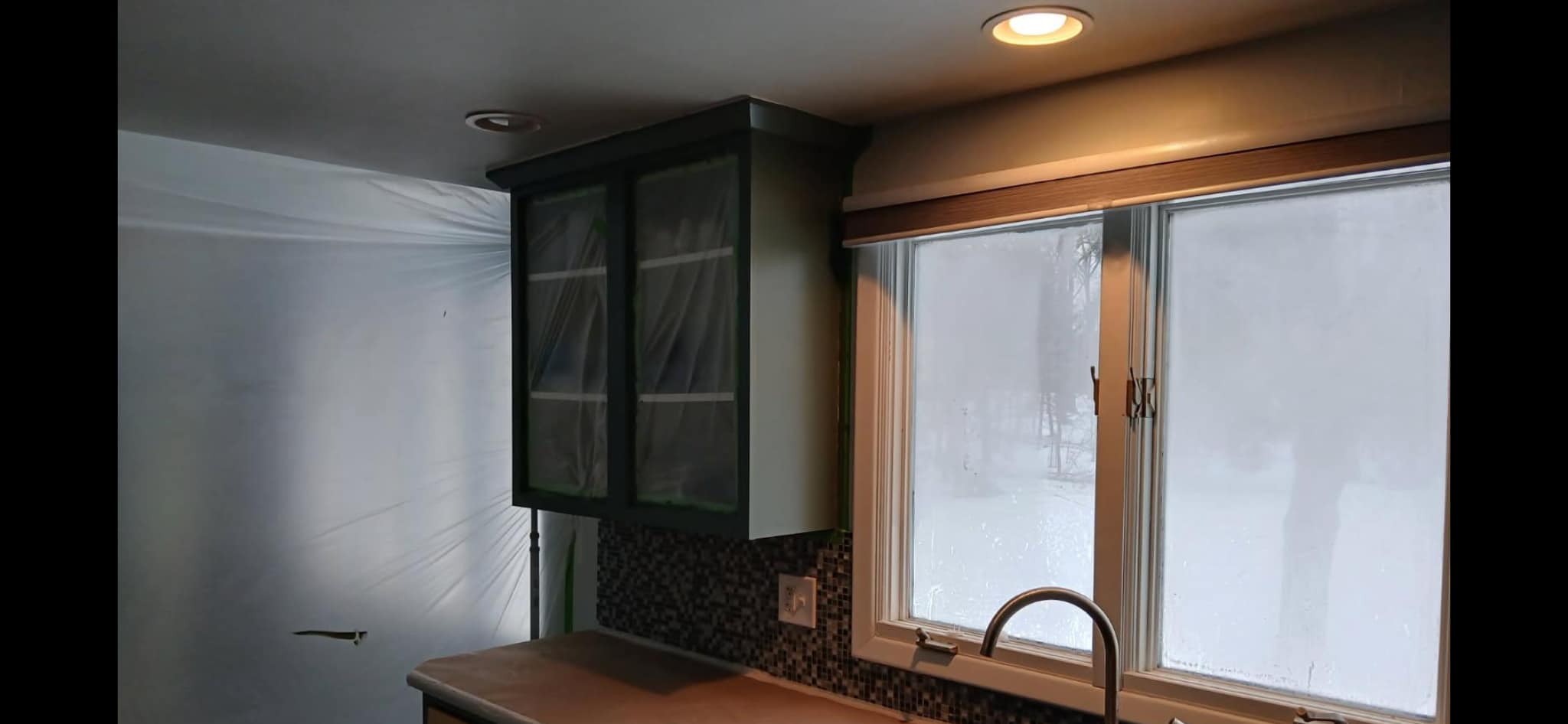 outdated cabinets refinished pine green in Rochester